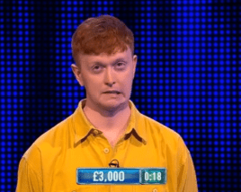 Contestant answers "Pass!" to a computer security question on The Chase.