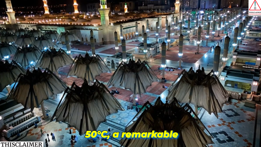 Retracted smart umbrellas at a mosque in Saudi Arabia.