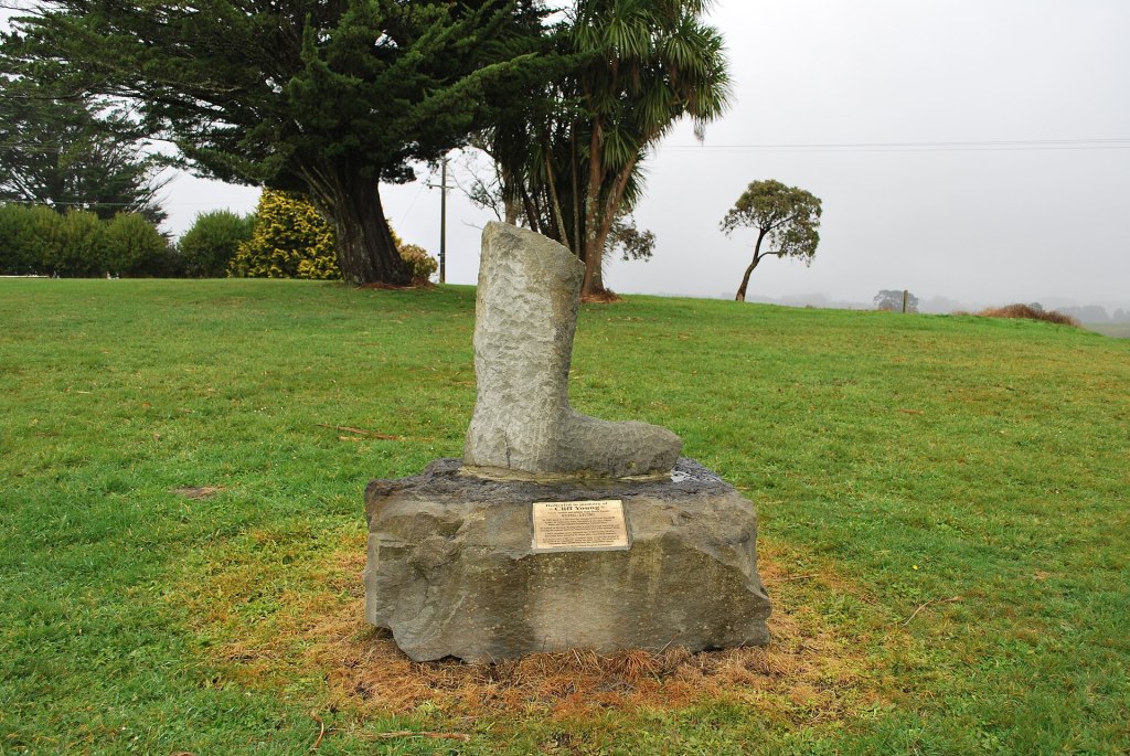 A large gumboot memorial for Cliff Young in Beech Forest, Victoria.